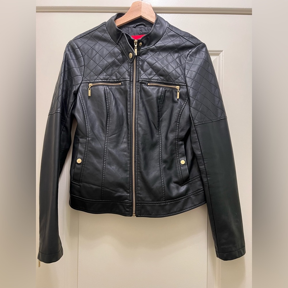 GUESS Faux-Leather Moto Jacket - M